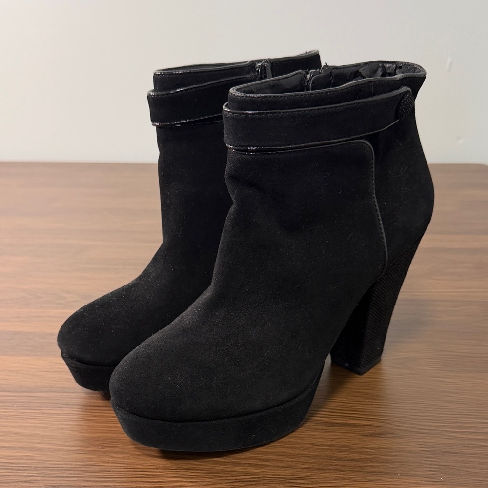 Gianni Bini Womens Black Suede Platform Ankle‎ Boots Size 6.5M